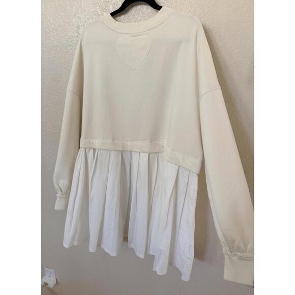 New Free People Eleanor Layered Sweatshirt Minidress In Ivory Size L $128 - Picture 7 of 10